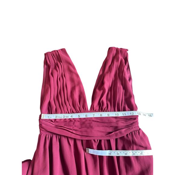 Lulus Heavenly Hues Burgundy Formal Chiffon V-neck Maxi Dress Size Small - Picture 9 of 11